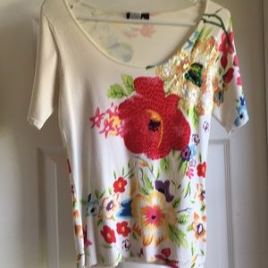 Sequin-beaded knit top